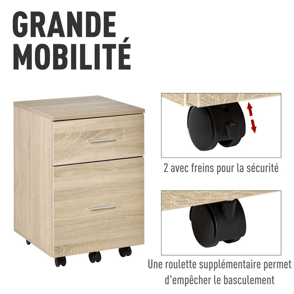 Office Caisson Mobile Storage Cabinet 2 Drawers 5 Wheels Particle Board 39.5 X 39 X 58.5 Cm