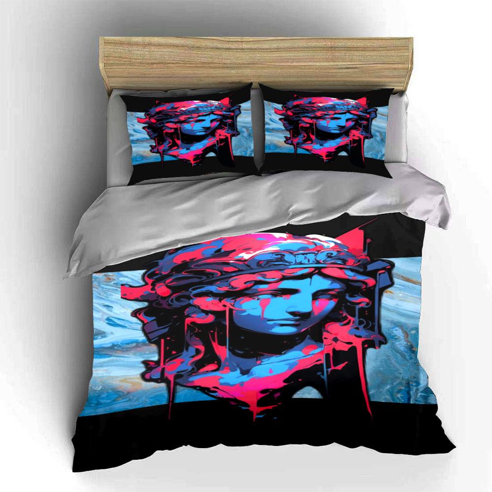 Greek statue, vibrant graffiti. Bedding sets Duvet cover sets Duvet covers Pillowcases(1*Duvet Cover 2*Pillowcases without duvet insert)