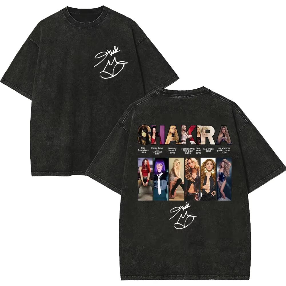 Vintage Washed Shakira Las Mujeres Ya No Lloran World Tour 2026 Merch T-shirts Men Women Oversized Short Sleeves High Quality Female Male Clothing