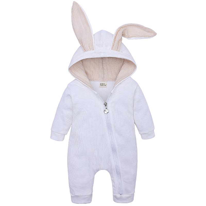 Baby 3d Rabbit Ear Long Romper Cute Long Sleeve Hoodie Jumpsuits Toddler Winter Warm Outwear