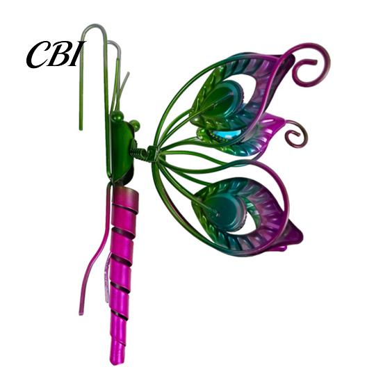 Stained Glass Style Dragonfly Decor Butterfly/Dragonfly Decorations for Flower Pots, Metal And Painted Hanging Dynamic Kinetic Garden Sculptures