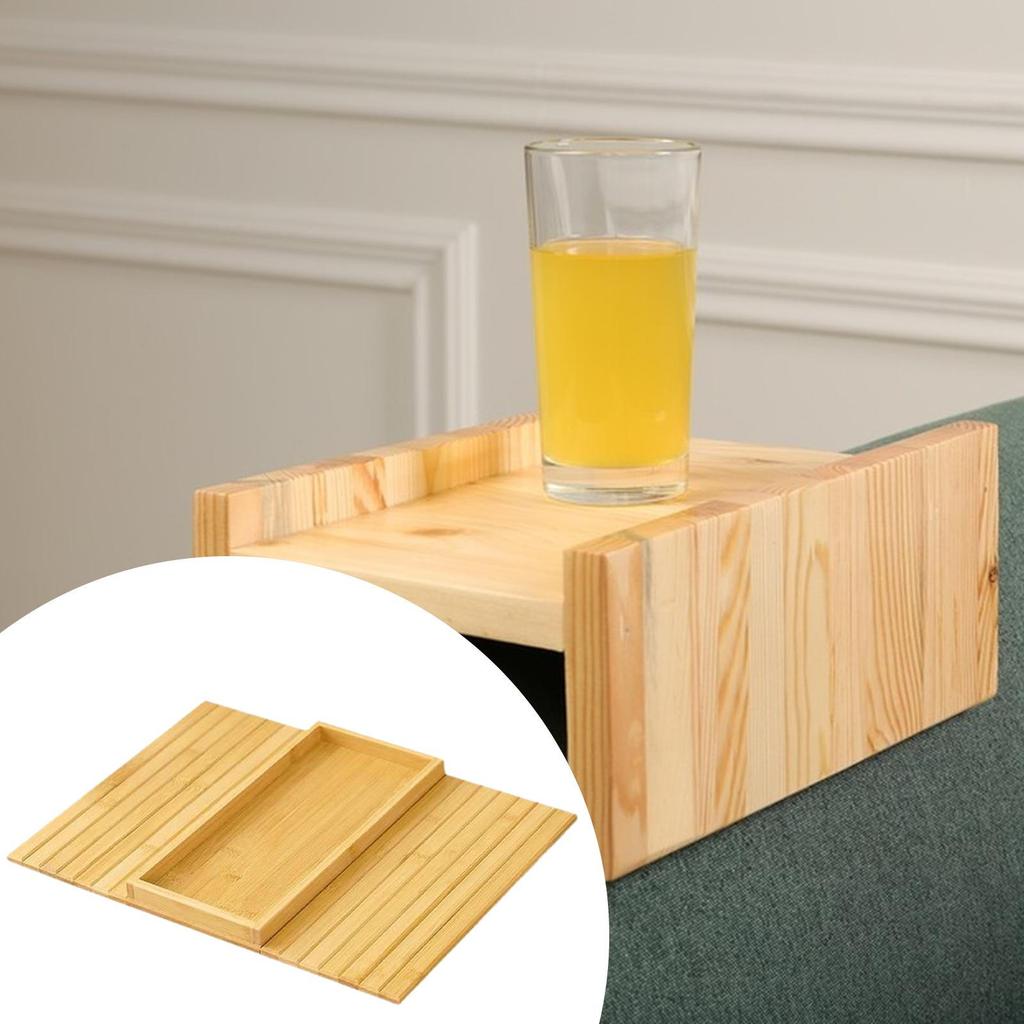 Sofa Arm Tray Non Slip Bottom, Flexible Rectangle Foldable Wooden Couch for Dessert, Snacks