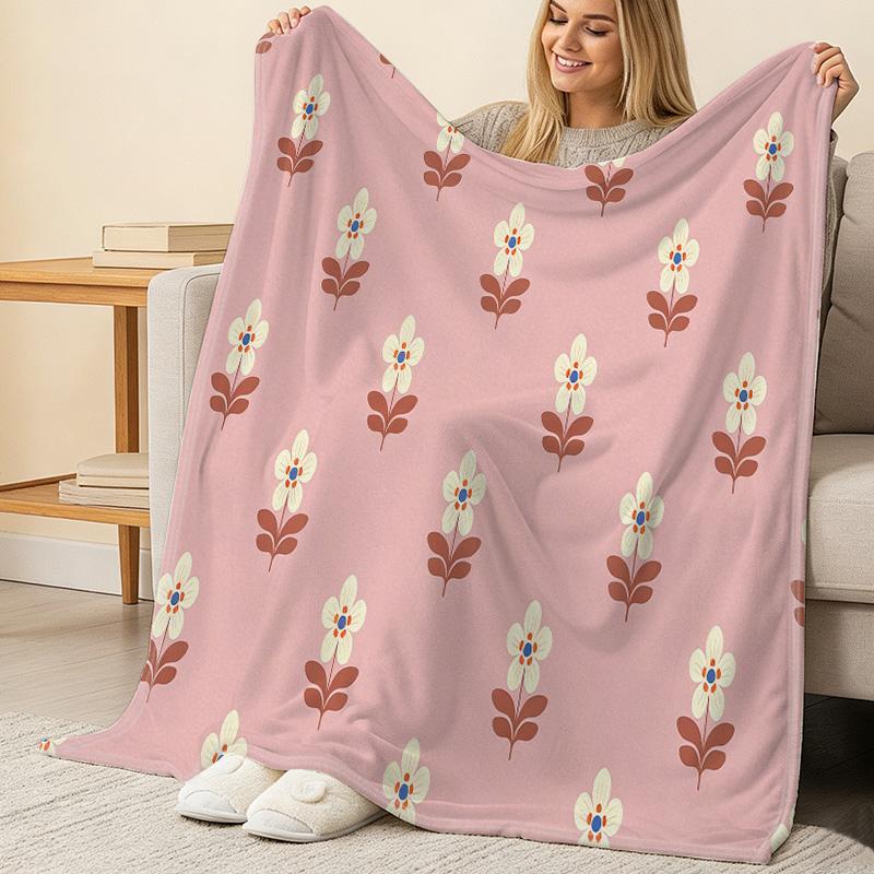 Floral Hemmed Fleece Throw Blanket - Soft Skin-Friendly Warm Cover for Bedroom, Living Room, Sofa, Christmas & Halloween Gift