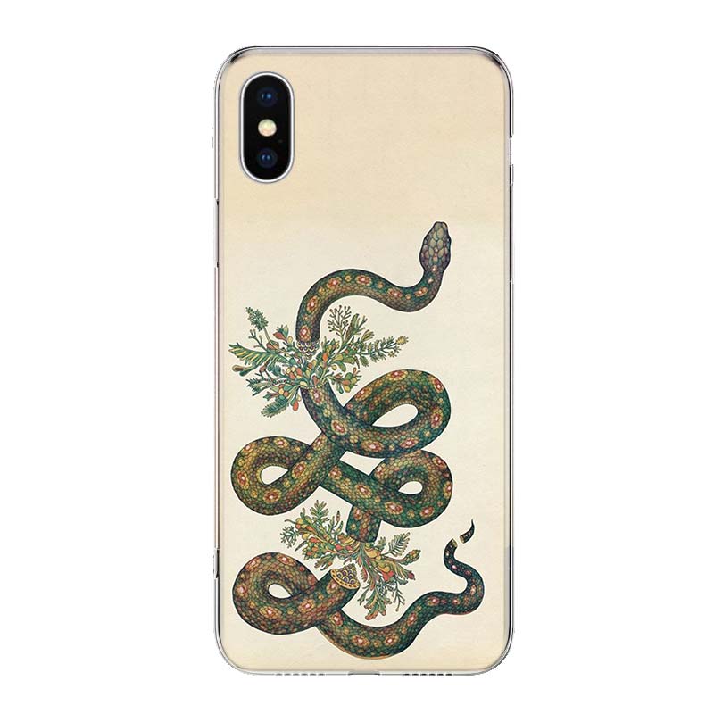 Animal The Snake and Fern Phone Case Cover For iPhone 11 12 13 Mini 14 15 Plus 16 Pro Max 17 Air 7 8 + SE Art Customized Fundas