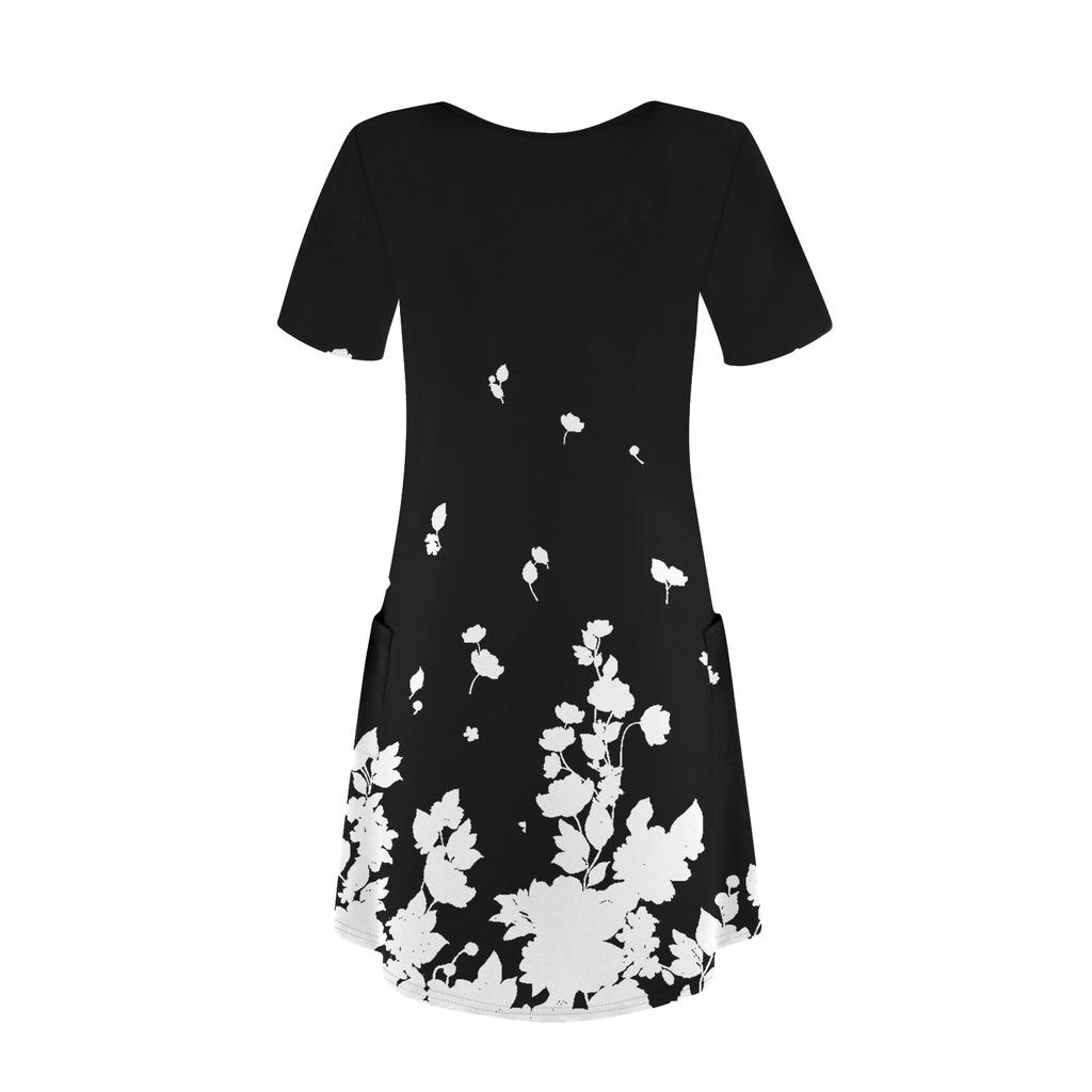 Женские модные повседневные платья с карманами и принтом в богемном стиле, пляжные платья с v-образным вырезом и короткими рукавами