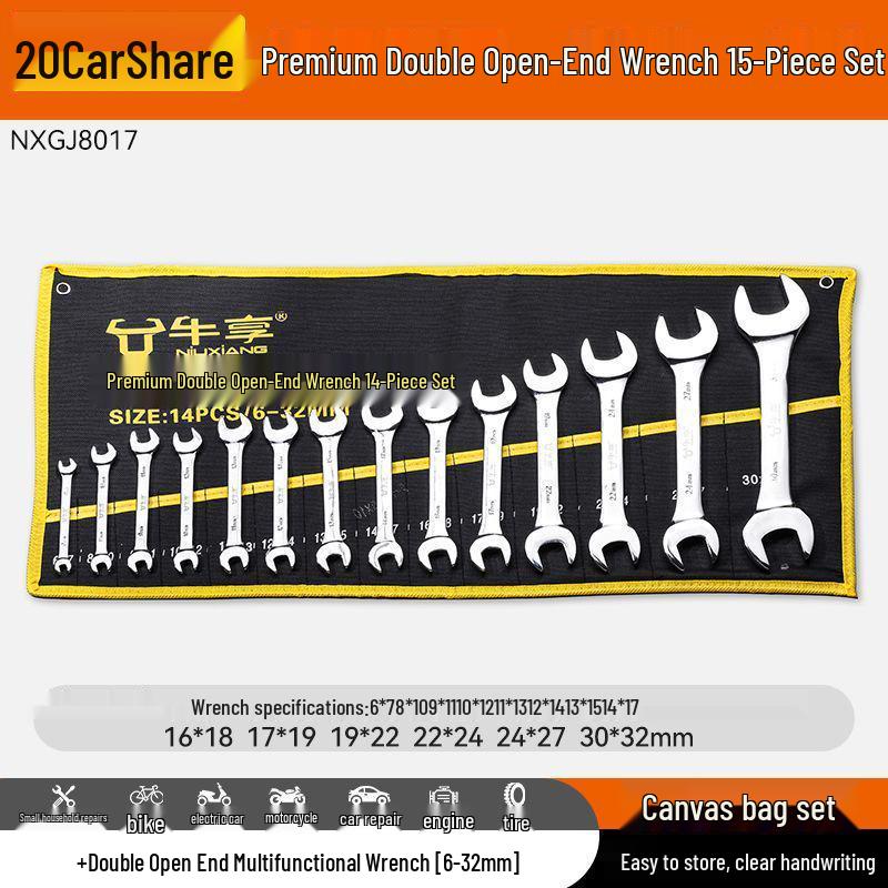 Набор рожковых ключей с двумя головками, 10 штук - Хром-ванадиевая сталь для авторемонта