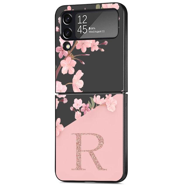 Цветочное письмо Розовый Модный Инициал M N R Чехол Для Samsung Galaxy Z Flip 3 4 5G Funda ZFlip 3 Черный ПК Жесткая Задняя Крышка Телефона Capas