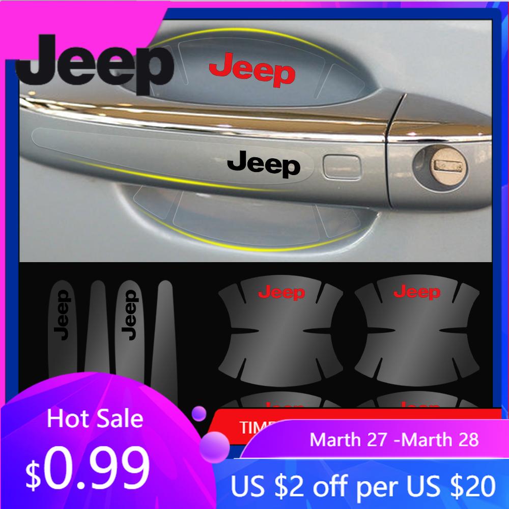 For Jeep 8pcs Transparent Car Door Handle Protector Film Badge Stickers For Jeep Grand Cherokee Wrangler Renegaed Compass Gla