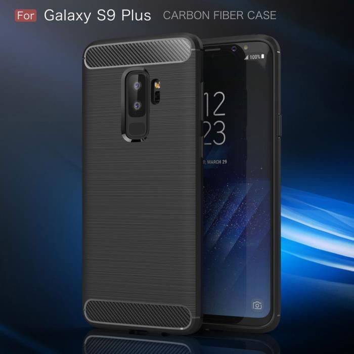 Coque en TPU fibre de carbone noir brossé pour Samsung Galaxy S9+