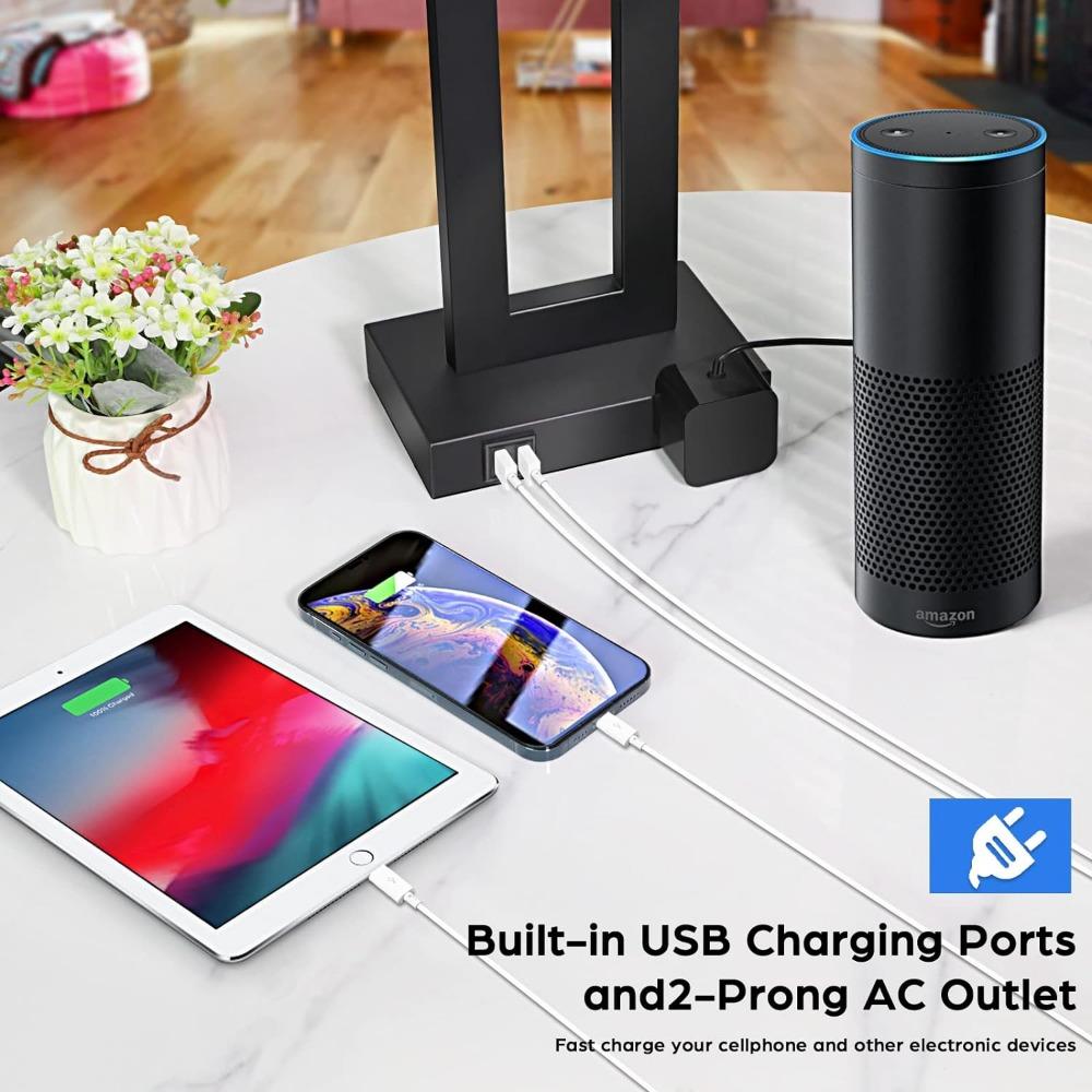 Set of 2 Modern Touch Control Table Lamps with 2 USB Ports, 22’’ Large Bedside Nightstand Lamps 3-Way Dimmable Desk Lamp