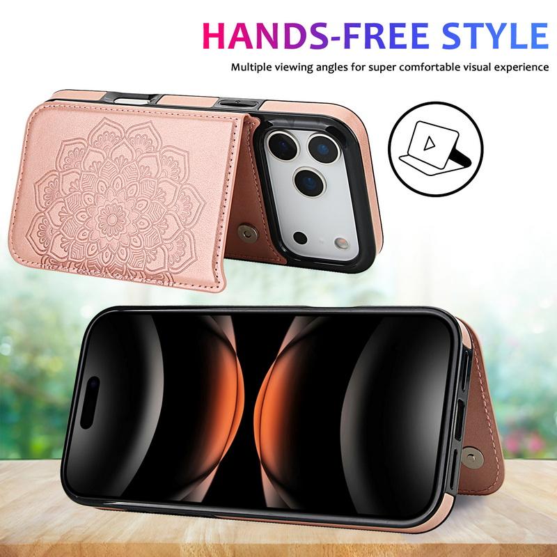 Кошелек-чехол из кожи с карманом для карт и рисунком мандалы для iPhone 17 Pro Max 16 15 Pro Max 14 13 12 11, магнитная металлическая застежка, держатель для карт, задняя крышка