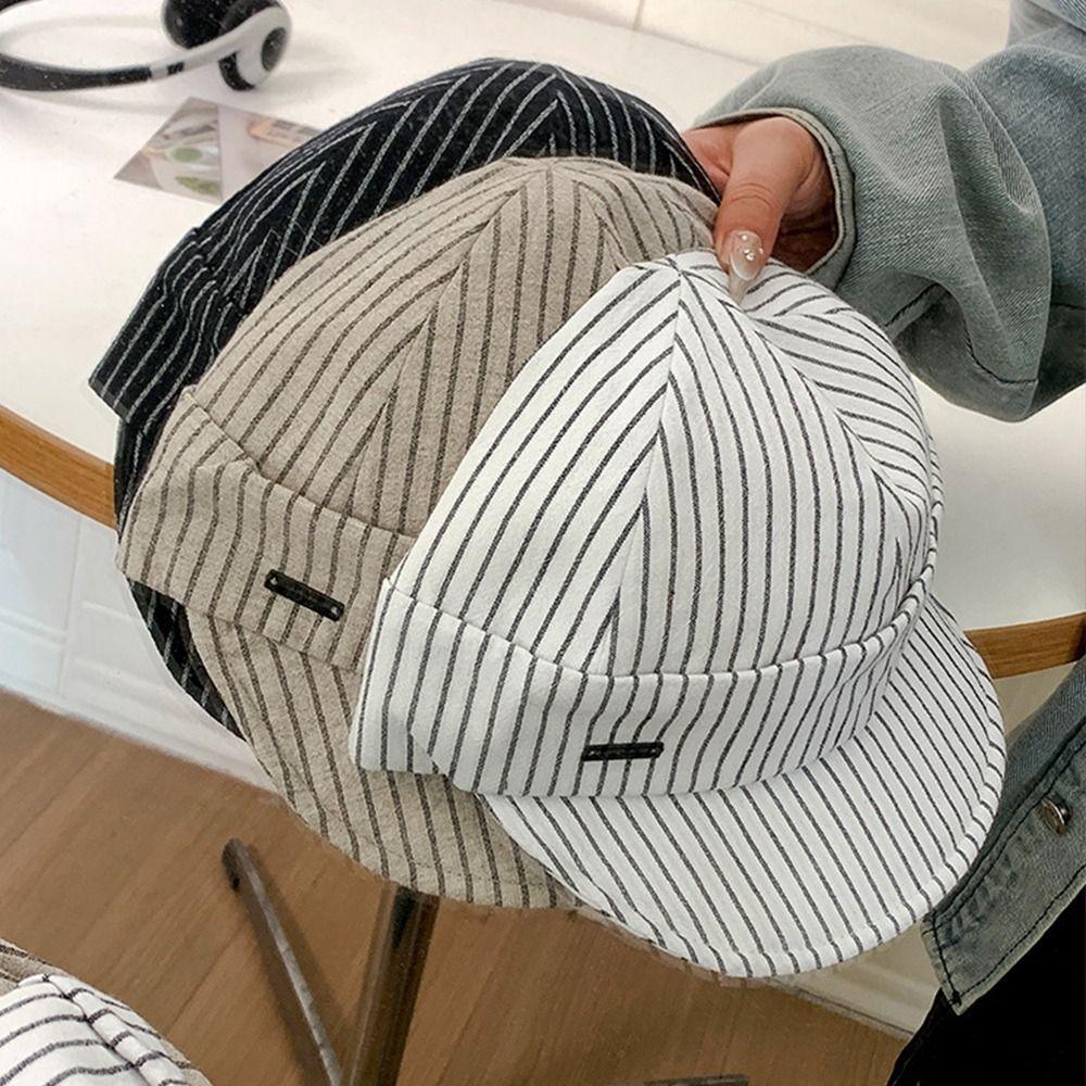 Korean Strip Baseball Cap Classic Newsboy Hats Japanese Striped Peaked Caps Women