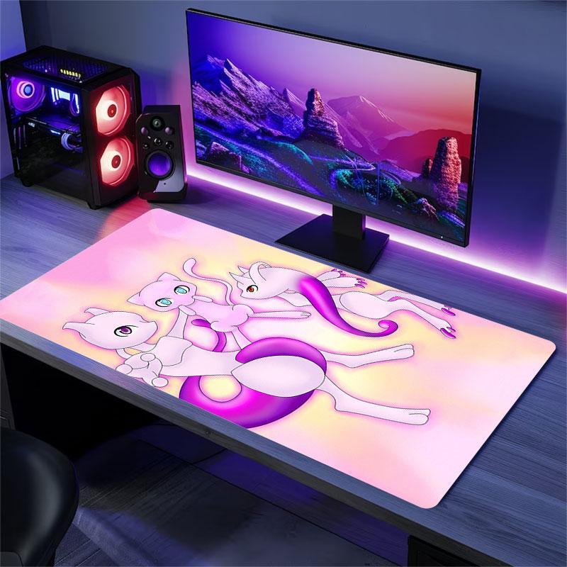 Mew Pokemon Mouse Pad, Large Gaming Desk Mat, Non-slip XXL Mousepad for Laptop & Tablet, Mini PC Playmat with Stitched Edges