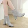 Women's Short Boots Autumn and Winter Grit Metal Sequins Women's and Ankle Boots Gold Silver Thick Heel High Heel Round Head Women's Short Boots
