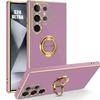 Protective Case - BOOLING - for Samsung Galaxy S24 Ultra - Soft Silicone - Purple - Rotating Ring Stand