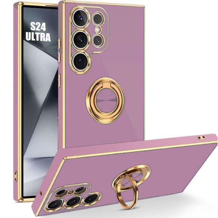 Coque de protection - BOOLING - pour Samsung Galaxy S24 Ultra - Silicone Souple - Violet - Support Anneau Rotatif