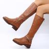 Vintage Brown Women Knee High Boots Big Size Low Heels Platform Long Boots Autumn Winter Pu Leather  Women Warm Booties