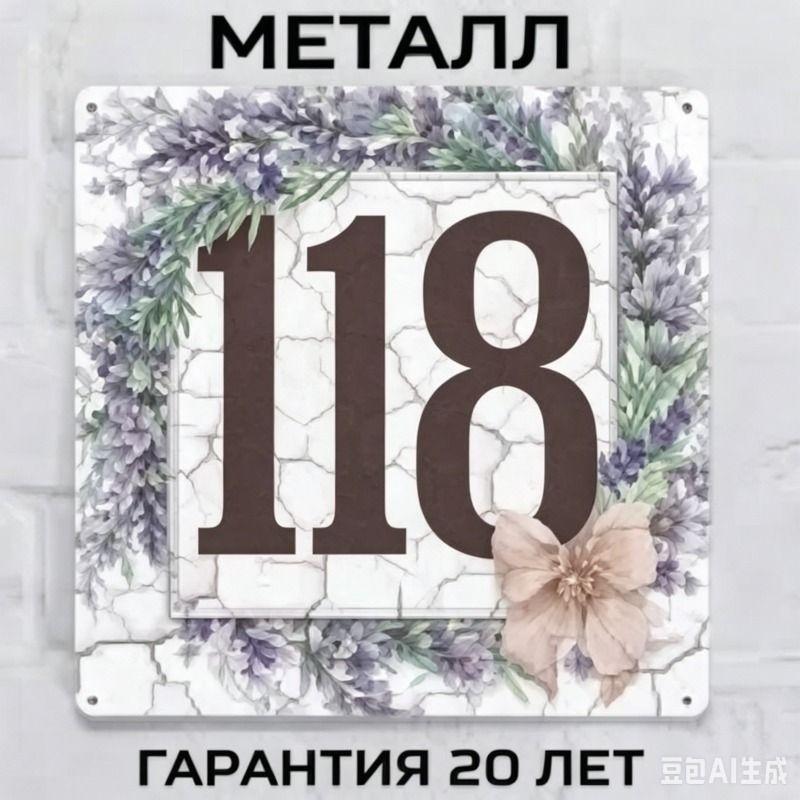 Металлическая табличка с номером дома в деревенском стиле, лавандовая, 20x20 см