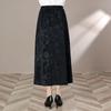 Женская Черная Винтажная Плиссированная Юбка Миди с Цветочным Принтом Китайский Стиль Кисточка Бусины Декор Высокая Талия А-силуэт Повседневная Ежедневная Офисная Юбка