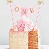 One Cake Topper for Baby Girls - Pink and Gold Cake Topper Banner for 1st Birthday, First Birthday CakeTopper, Paper Straw CakeTopper, Cake Smash