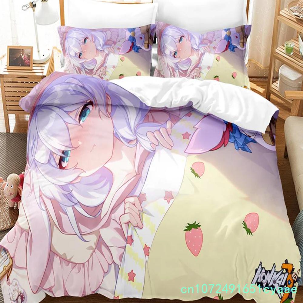 3D Аниме Honkai Impact 3rd Постельный комплект Принтованный Декоративный 2/3 предмета Комплект пододеяльника Постельное белье Покрывало Домашний Для Взрослого Ребенка Подростка