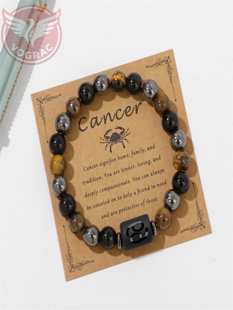 12 Zodiac Constellation Sign Bracelet Triple Protection Tiger Eye Hematite Beads Bracelets for Couples Friendship Jewelry Gifts