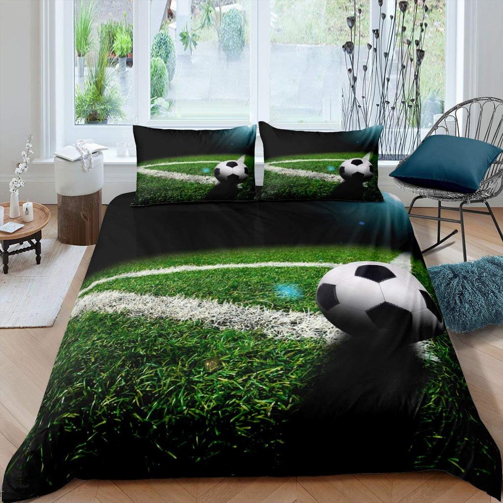 Зеленый футбольное поле King Queen пододеяльник футбольное поле одеяло покрывало мальчики мужчины спортивные игры комплект постельного белья полиэстер пододеяльник