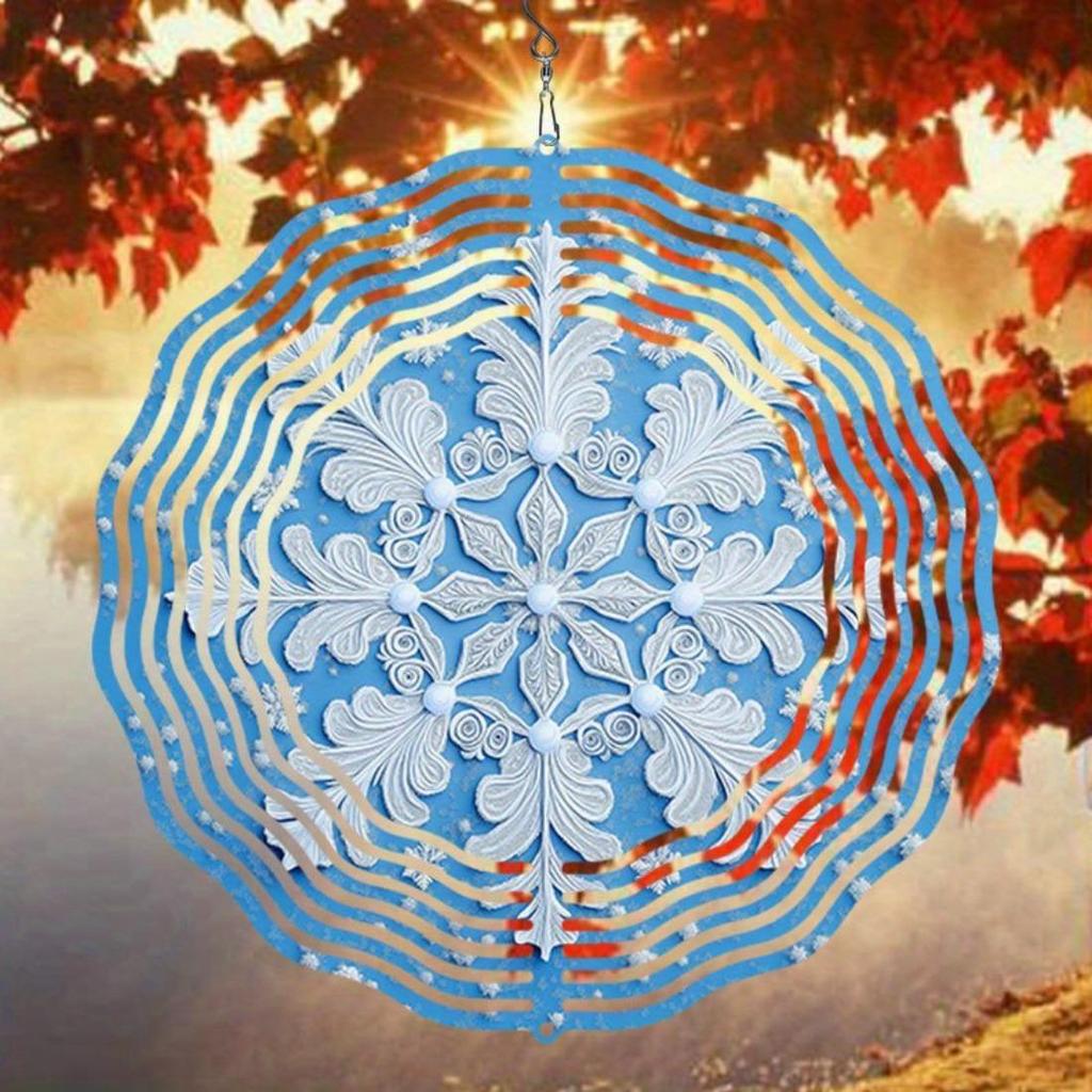 Unique Mandala Wind Chime with Snowflake Pattern Metal Windmill, Dynamic Sculpture Suitable for Garden Patio Hanging Decor, Durable Outdoor Artwork