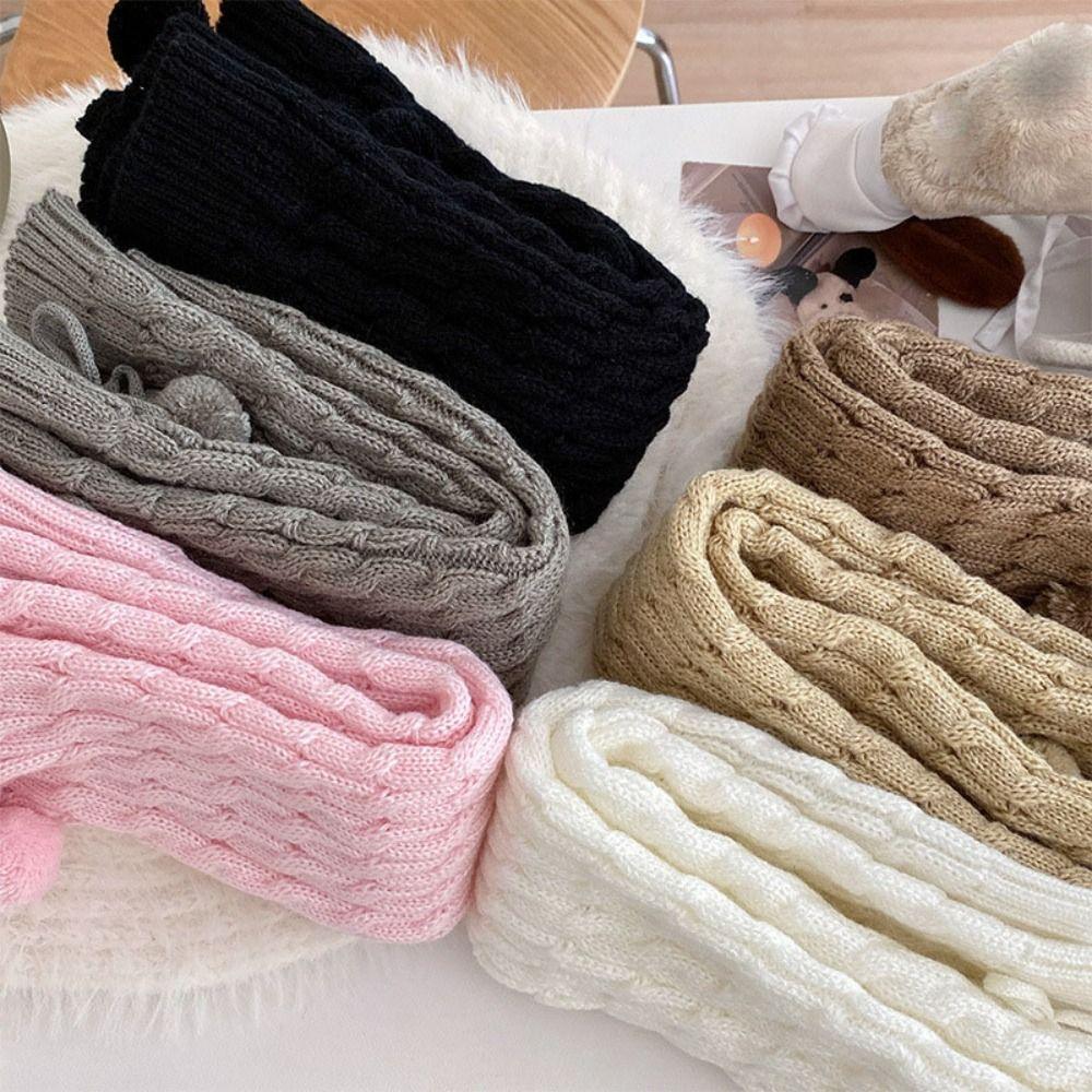 Plush Balls Leg Warmer Women Lace Up Knitted Leg Covers Hosiery Balletcore Stockings JK