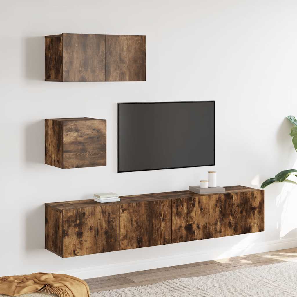 4 piece TV cabinet set smoked oak effect particleboard