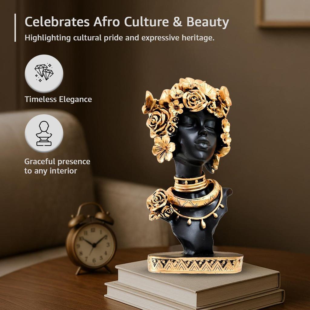 Elegant Afro Woman with Floral Crown Figurine | A Stunning Blend of Culture & Grace | Perfect for Adding Artistic Charm – Pack of 1