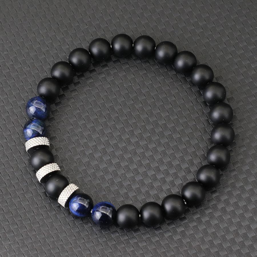 Stylish Men Bracelet 8mm Natural Volcanic Blue Howlite Tiger Eye Stone Beaded Braclet Retro String Braslet Casual Accessories
