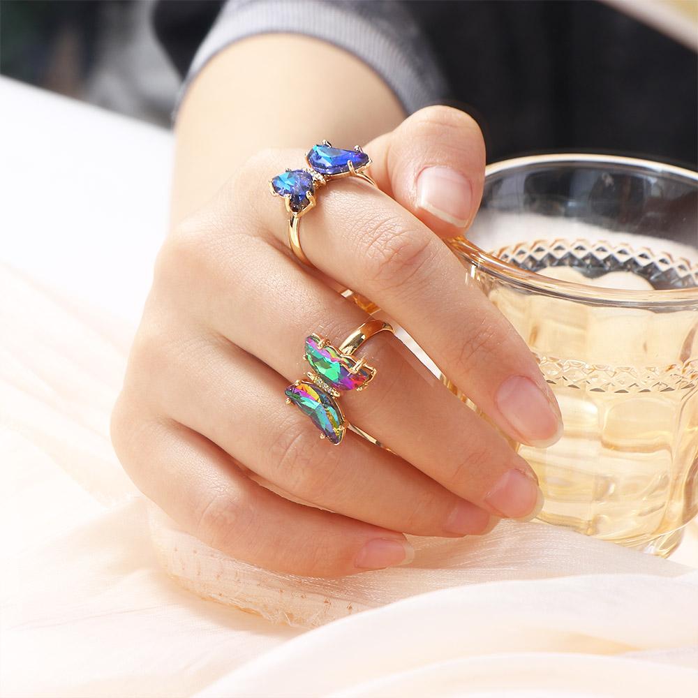 Personality Korean Girls Gradient Color Finger Rings Butterfly Open Ring Fashion Jewelry Crystal