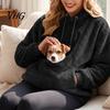 Warm Fleece Pullover Top Women Pet Pouch Hoodie, Oversized Fuzzy Hooded Sweatshirt with Kangaroo Hands Free Carrying Pouch, Dog Cat for Fall Winter