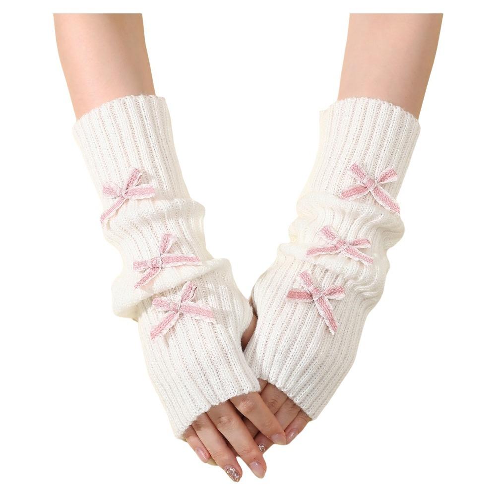 Thicken Y2K Fingerless Gloves Soft Knitted Sleeve Cover Fashion Bow Arm Warmers Winter