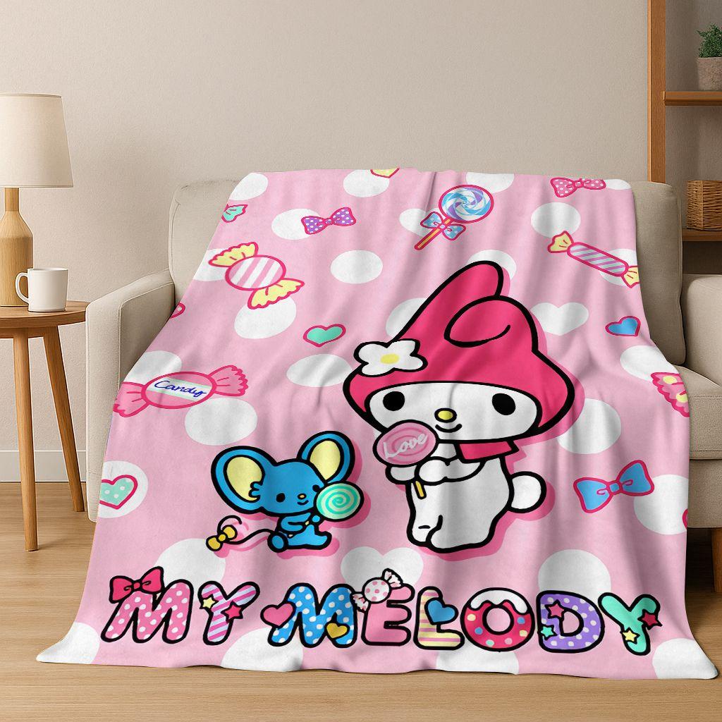26 Style Cute My Melody Sanrio Flannel Blanket,Warm and Cozy Soft Throw Blanket for Home Bedroom Bed Sofa Travel Cover Kid Gift