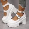 Women 2024 Spring Chunky Platform Mary Jane Shoes Plus Size 42 Woman Thick Heel Gothic Shoes Fashion White Y2K High Heels Pumps