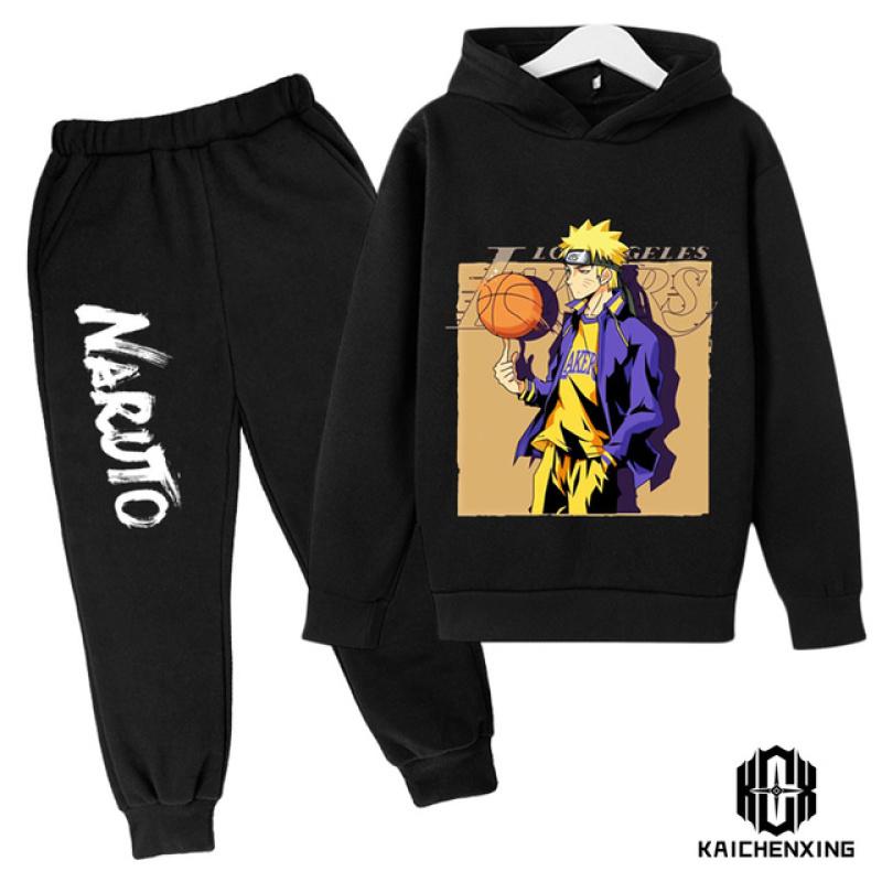 Одежда с длинными рукавами Наруто для мальчиков, одежда для детей 4–14 лет, детские комплекты, повседневный хлопковый спортивный костюм для маленьких мальчиков, комплект с капюшоном и штанами