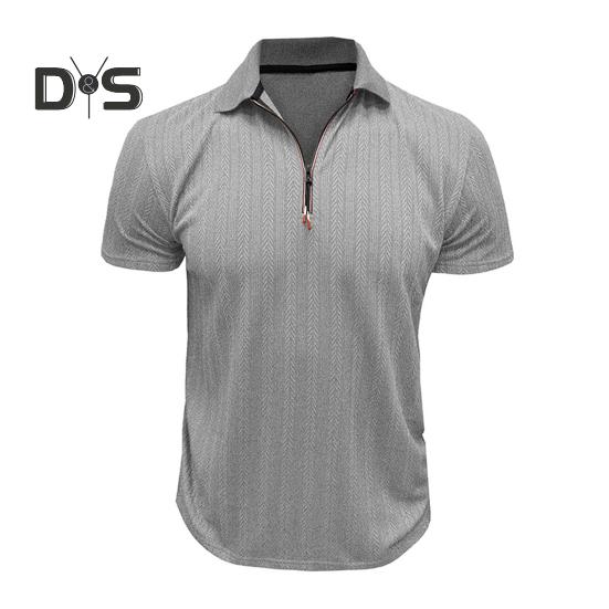 Мужская летняя рубашка с коротким рукавом, застегивающаяся на молнию, с лацканами, жаккардовый пуловер, свободная рубашка для поездок на работу и путешествий на открытом воздухе