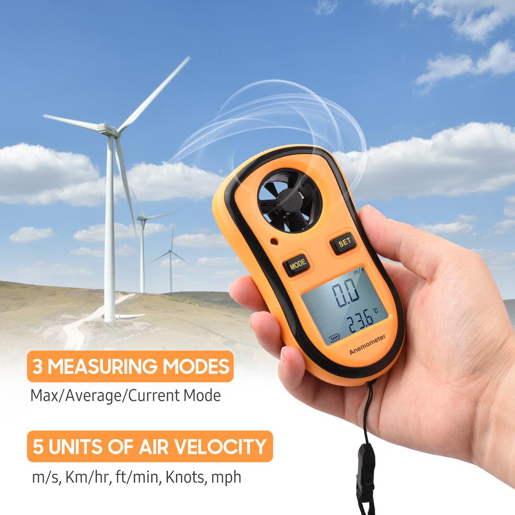 GM8908 Digital Anemometer Handheld Wind Speed Meter Gauge Air Velocity Temperature Tester with LCD Backlit Wind Chill