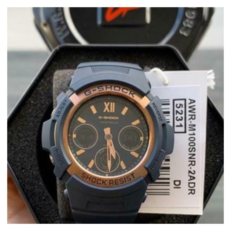 Casio Серия G-SHOCK Бронзовая Рамка Кварцевый Механизм Ремешок из Смолы Японские и Корейские Часы Мужские Часы Синий Циферблат AWR-M100SNR-2A