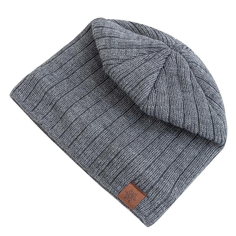 Unisex Labal Winter Hats Snow Solid Color Knitted Hats For Men Women Beanie Cap Outdoor Plush Fur Lining Warm Hats