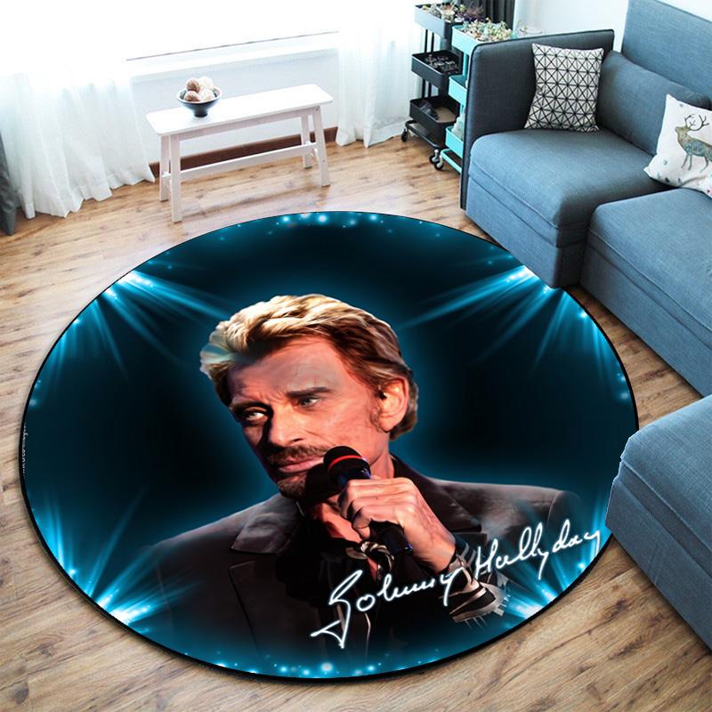 French legendary rock singer and actor Johnny Hallyday Round Carpet Soft Home Decoration Corridor Table and Chair Anti slip Outdoor Floor Mat rug H25