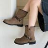 Retro Frosted Martin Boots Women's Autumn and Winter Versatile Round Head One-pedal Medium Tube Thick Heel British Style Short Boots