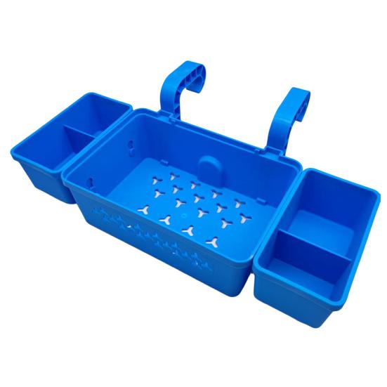 Poolside Storage Organizer with Hook Cup Holder Pool Storage Basket for Above Ground Pools Large Capacity Pool Accessories Holder for