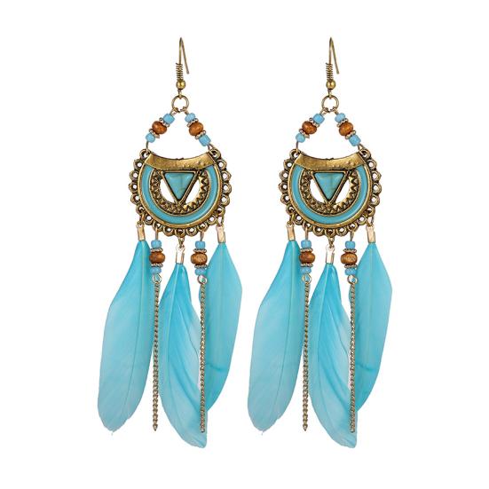 1 Pair Hook Earrings Bohemia Style Ethnic Synthetic Feather Exquisite Lady Boho Dangle Earrings