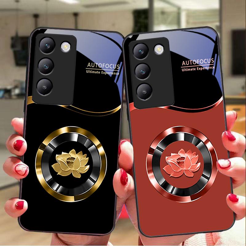 Круг Лотос Золото Для Y72 33S 11 03 36 96 Lite 35 16 Iqoo 12 V40 SE 5G 29 40 21 30 X80 Pro Vivo Чехол для телефона из закаленного стекла Черный