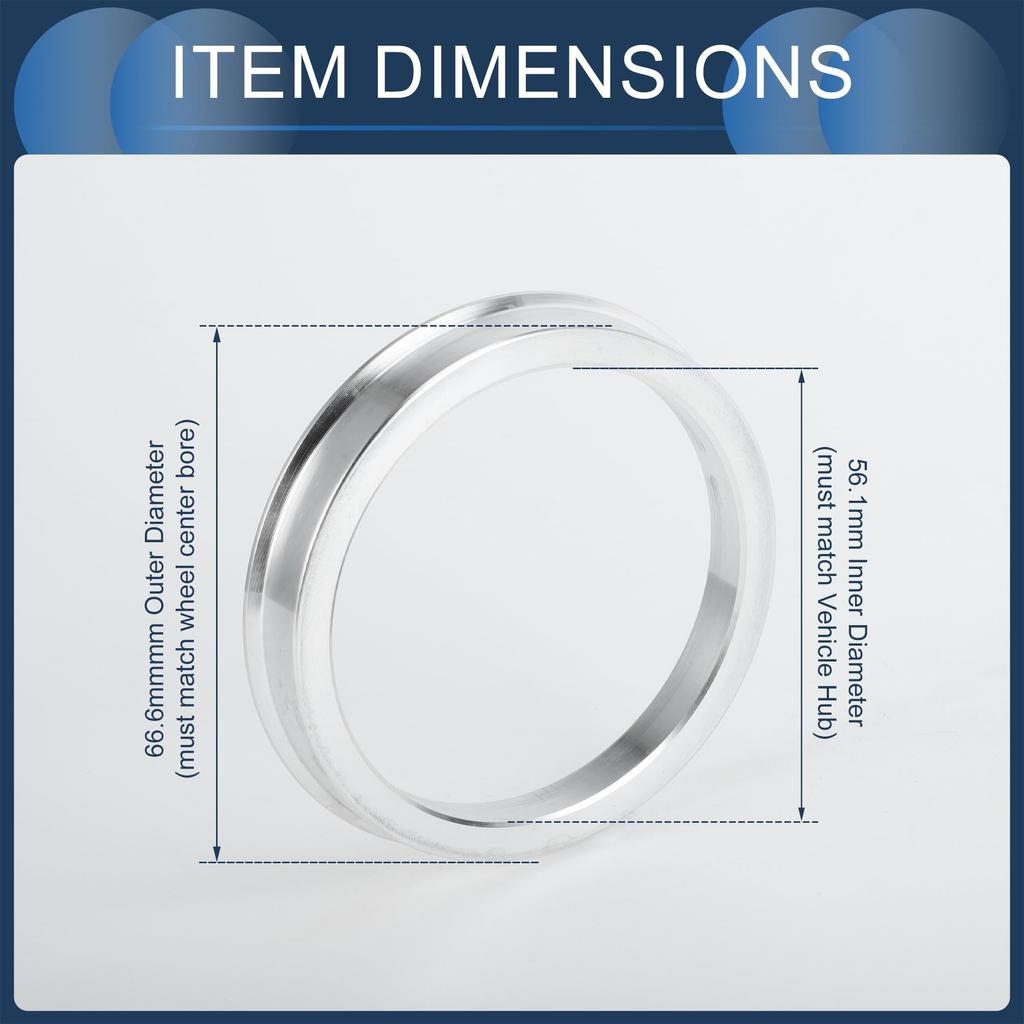 INFINAUTO Hub Centric Rings, Aluminum Alloy, for Vehicle Wheel Hubs Fitting 56.1mm Inner Diameter To 66.6mm Outer Diameter, 4 Pieces
