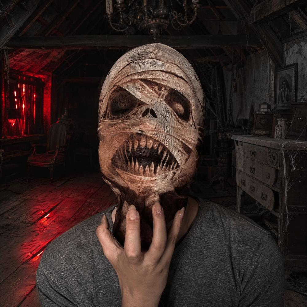 Realistic Cosplay Horror Mask 2D Flat Mesh Mask Funny 3D Digital Print Mask Photo Session