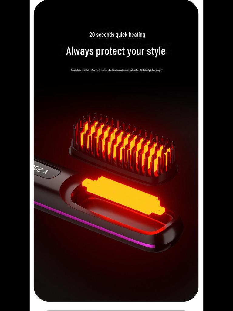 Portable Wireless Hair Straightening Comb - Anti-Scald, LCD Display, Long-Lasting Styling, Gentle On Hair, Ideal for Inner Buckle Bangs